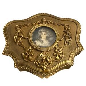 French Louis XVI style Jewelry Casket Antique Hand Painted Portrait